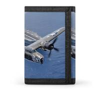 World War II Plane Flying Over The Ocean Cloth Wallet Card with Holder Trifold Pocket Slim Wallets