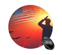 World War II U.S. Flag Soldier Round Mouse Pad Non-Slip Rubber Base for Office Gaming 7.8 Inch