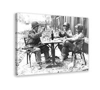 World War Il Paris 1944 Three American Soldiers at A Sidewalk Cafe in France Following Allied Liberation of City August 1944 Poster Bedroom Canvas Dec