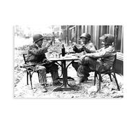 World War Il Paris 1944 Three American Soldiers at A Sidewalk Cafe in France Following Allied Liberation of City August 1944 Poster Bedroom Canvas Dec