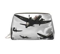 World War Makeup Bag for Women Cosmetic Bags Leather Travel Makeup Case Organizer Waterproof Make up Pouch Open Flat Toiletry Bag Portable Storage Pouch for Travelling, Gold, One Size