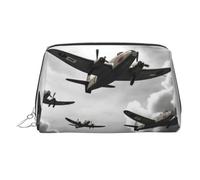 World War Makeup Bag for Women Cosmetic Bags Leather Travel Makeup Case Organizer Waterproof Make up Pouch Open Flat Toiletry Bag Portable Storage Pouch for Travelling, Silver, One Size