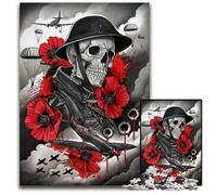World War Skull Poppy Jigsaw Puzzles for Adults 1000 Piece Wooden Jigsaw Puzzles Brain Teaser Game for Teenagers Perfect 1000 PCS(38x26cm)
