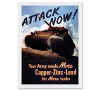 World War WW2 USA Attack Tank Metal Copper Zinc Lead A4 Artwork Framed Wall Art Print Artery8 White One Size