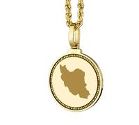 WORLD WIDE GEMS 925 Sterling Silver Engraved Iran Map Round Medallion 25mm Pendant Necklace Gold Plated City Country Jewelry For Men & Women Gift |WWN_MAP_01262