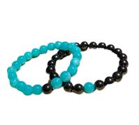WORLD WIDE GEMS amazonite & shungite 8mm Round Smooth beads Long Distance Couples Love Friendship Combo Bracelet Set - Couples Relationship 8 inch Stretchable Bracelets set|WW_CPL_S_007_8