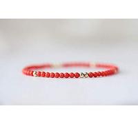 WORLD WIDE GEMS Authentic Italian Red Coral Bracelet | Mediterranean Sea 3mm Beads | Natural Gemstone, One Size, One Size, Gemstone