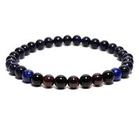 WORLD WIDE GEMS Galaxy Jewelry 6mm Stretchable Multi Blue Gold stone, Black Onyx, Garnet, & Lapis Lazuli Bracelet Round, Smooth 7" for mens, womens, GF, BF, Adults.