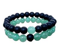 WORLD WIDE GEMS green peridot & matte shungite 8mm Round Smooth beads Long Distance Couples Love Friendship Combo Bracelet Set - Couples Relationship 6 inch Stretchable Bracelets set|WW_CPL_S_127_6