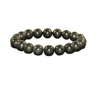 WORLD WIDE GEMS Natural Pyrite Gemstone round 8mm smooth 7inch Beads Stretchble bracelet crystal healing energy stone bracelet for Women & Men Adjustable Size