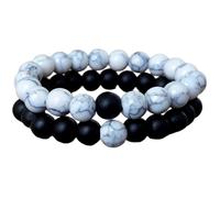 WORLD WIDE GEMS shungite & howlite 10mm Round Smooth beads Long Distance Couples Love Friendship Combo Bracelet Set - Couples Relationship 6 inch Stretchable Bracelets set|WW_CPL_S_278_6