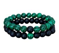 WORLD WIDE GEMS shungite & malachite 8mm Round Smooth beads Long Distance Couples Love Friendship Combo Bracelet Set - Couples Relationship 6 inch Stretchable Bracelets set|WW_CPL_S_279_6