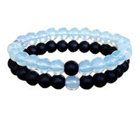 WORLD WIDE GEMS Shungite & moonstone 8mm Round Smooth beads Long Distance Couples Love Friendship Combo Bracelet Set - Couples Relationship 6 inch Stretchable Bracelets set|WW_CPL_S_280_6