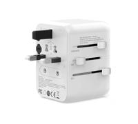World Wide Travel Adapter with USB-C 20W & 2× USB-A 18W Ports | GaN Technology, 150+ Countries, Built-in Fuse, Charge 4 Devices, White