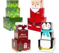 WorldBazaar 12 PCS Stackable Gift Boxes - Small Christmas Nesting Boxes with Lids - Holiday Winter Party Supplies