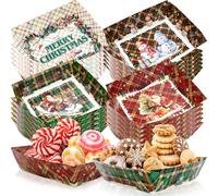WorldBazaar 24Pcs Christmas Paper Food Trays Christmas Large Disposable Plates Nacho Snack Serving Bowl Holiday Winter BBQ Party Supplies
