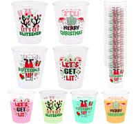 WorldBazaar Christmas Shot Glasses 100PCS Plastic Drinkware Shot Cups 2oz Clear Lets Get Blitzened Drinking Cups Christmas Holiday Party Decorations