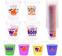 WorldBazaar Halloween Shot Glasses 100PCS Plastic Drinkware Shot Cups 2oz Clear Pumpkin Witch Whiskey Drinking Cups Halloween Decoration Trick or Treat Supplies