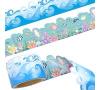 Worldbazaar Ocean Waves Bulletin Board Border Die-Cut Under The Sea Bulletin Decorations 36ft Two Sided Tropical Trimmer for Classroom School Family Party Supplies