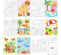 WorldBazaar Pre Drawn Canvas to Paint 6 Pack Pre-Printed Canvas Paint Party Stretched Outline Painting Boards for Beginners Summer Party Favor Spring