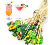 WorldBazaar St. Patrick's Day Cocktail Picks 120 PCS Shamrock Clover Toothpicks Skewers for Appetizers Irish Green Cupcake Toppers St Patrick's Day Party Decoration