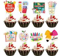WorldBazaar Teacher Appreciation Cupcake Toppers 24 PCS Teacher Appreciation Week Thank You Cupcake Toppers Graduation Nurse W irthday Party Decorations