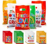 WorldBazaar Teacher Gift Bags with Handles Plastic Bulk Thank You Handbags Gifts for Teachers Students Classroom Birthday Party Favors Supplies