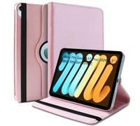 Worldbiz Case for iPad Mini 7 (A17 Pro, 2024) / iPad Mini 6 2021 8.3-Inch, 360 Degree Rotating Leather Protective Stand Cover, Auto Wake Sleep, A2995/A2996/A2567/A2568 (Rose Gold)