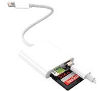 WORLDBOYU Lightning SD TF Card Reader with Charging, Compatible with iPhone 14 iPad, Supports iOS 17 & Earlier, Trail Cam Viewer, No App Required - White
