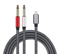 WORLDBOYU Lightning to Dual 6.35mm 1/4'' TS Mono Stereo Y-Cable Splitter 1/4 inch Audio Cable Compatible for iPhone14/13/12/11/X/8/7/iPad, Amplifier, Speaker, Headphone, Mixing Console 20Feet