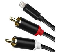 WORLDBOYU Lightning to RCA Cable Audio Aux Adapter, Stereo Y Splitter Adapter for Select iPhone, iPad and iPod Models for Power Amplifier, Car, Home Theater, Speaker and More (Black)