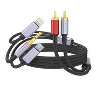 WORLDBOYU USB C 3.5mm to RCA Cable, Lightning to RCA Male to Aux Audio Adapter, HiFi Sound, Headphone Jack Adapter, 3 in 1 Audio Cable Connector for iPhone/iPad, Speaker, MP3, Tablet, HDTV 15FT