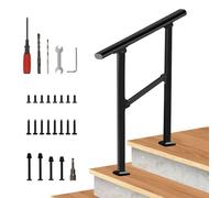 WorldChoice 2 Step Outdoor Hand Rail, 26" L x 37" H Adjustable Steel Handrail, Stair Railing of Oval Handrails for Exterior Steps, Staircase Handrails for Porch, Deck and Balcony(1 Pack)