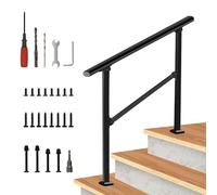 WorldChoice 3 Step Outdoor Hand Rail, 39" L x 37" H Adjustable Steel Handrail, Stair Railing of Oval Handrails for Exterior Steps, Staircase Handrails for Porch, Deck and Balcony（1 Pack）