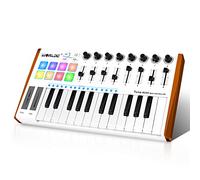 Worlde 25 Key USB Portable Tuna Mini MIDI Keyboard MIDI Controller with 8 Knobs, 8 Drum Pads, 8 Faders, Wood Imitation Rim, Pedal Interface, for Mac and PC