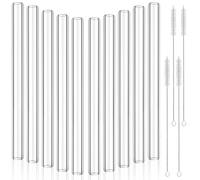 Worldity 20pc 12in Glass Borosilicate Blowing Tubes, 12mm OD, 8mm ID, 2mm Thick Wall Clear Glass Pipe with 4 Cleaning Brush for Laboratory Experiment