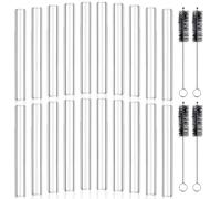 Worldity 20Pcs 6 Inch Long Glass Borosilicate Blowing Tubes, Industrial Glass Tubes for Glass Blowing 12mm OD, 9mm ID, 2mm Thick Wall Clear Glass Pipe with 4 Cleaning Brush for Laboratory Experiment