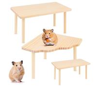 Worldity 3 Pcs Hamster Platforms, Natural Pine Hamster Play Table, Rectangular & Triangle Hamsters Wooden Playground with Platforms for Hamsters, Gerbils, Mice, Squirrel, Small Pets Cage Accessories