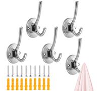 Worldity 5 Pack Round Coat Towel Hooks, Zinc Alloy Towel Hooks for Bathroom Wall Mounted, Brushed Nickel Towel Hook, Coat Hook Double Wall Hooks for Hanging, Bathroom Hooks for Towels