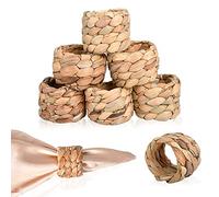 Worldity Woven Napkin Rings Set of 8, Handmade Natural Water Hyacinth Rustic Napkin Rings, Farmhouse Napkins for Easter, Thanksgiving, Christmas Dining Table Decor(Yellow)