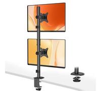 WORLDLIFT Dual Monitor Stand- Vertical Stack Monitor Desk Mount for Two Screens Up to 32 Inch Height Adjustable Screen Supports with Swivel, Tilt, Rotation, C-Clamp and Grommet Bases, Black
