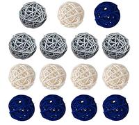 Worldoor 15 pcs Mixed Navy Blue Gray White Wicker Rattan Balls Table Wedding Party Christmas Decoration