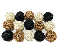 Worldoor 15 Pieces Wicker Rattan Balls Decorative Orbs Vase Fillers for Craft, Party, Wedding Table Decoration, Baby Shower, Aromatherapy Accessories, 2 Inch (Black White Gold)