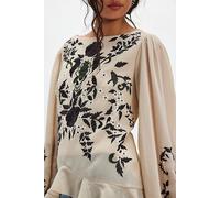 Worlds Apart Embroidered Blouse at Free People in Neutral Combo, Size: XL - female