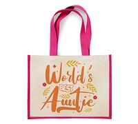 World's Best Auntie Funny Aunt Birthday Present Mothers day Gift Idea Canvas Shopping Jute Bag.(Pink)