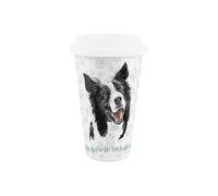 World's Best Border Collie Dog Ceramic Travel Mug - Novelty Gifts for Dog Dads - Reusable Silicone Lid Double-Walled Insulated Hot/Cold Drinks Tea Coffee Cup