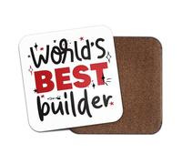 World's Best Builder Square Coaster - Building Trades Sport Fan Hobby Work Job Greatest Birthday Men Women Friend Kitchen Drink #82713
