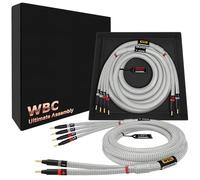 WORLDS BEST CABLES 1 Meter ULTIMATE - 7 AWG - Ultra-Pure OFC - Extra Premium Audiophile HiFi Bi-Wire Speaker Cable Pair with Eminence Gold Banana Plugs & Silver Tweed Jacket