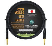 WORLDS BEST CABLES 2 Meter - Guitar Bass Instrument Cable CUSTOM MADE using Mogami 2524 wire and Neutrik NP2X-B ¼ Inch (6.35mm) Straight Gold TS Connectors