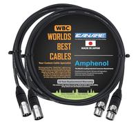 WORLDS BEST CABLES 2 Units - 0.5 Meter - Canare L-4E6S, Star Quad Balanced Male to Female Microphone Cables with Amphenol AX3M & AX3F Silver XLR Connectors - Custom Made